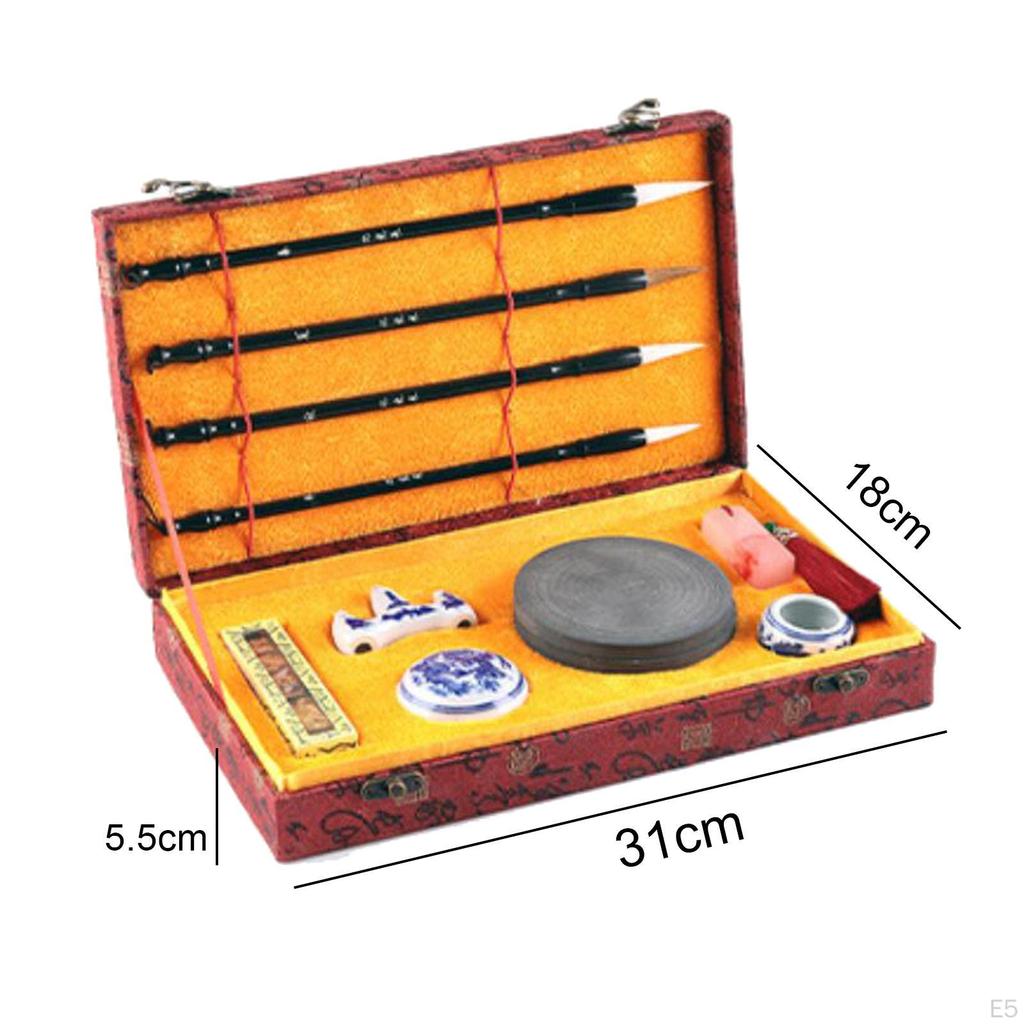 11 Pieces Professional Writing Brushes Kit, Ink Stick Inkstone Caligraphy for Boys Girls Kids