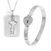 Couple Stainless Steel Bracelet Love Heart Lock Bracelets Bangles Key Pendant Necklace for Women Men Lover Jewelry Set Gift