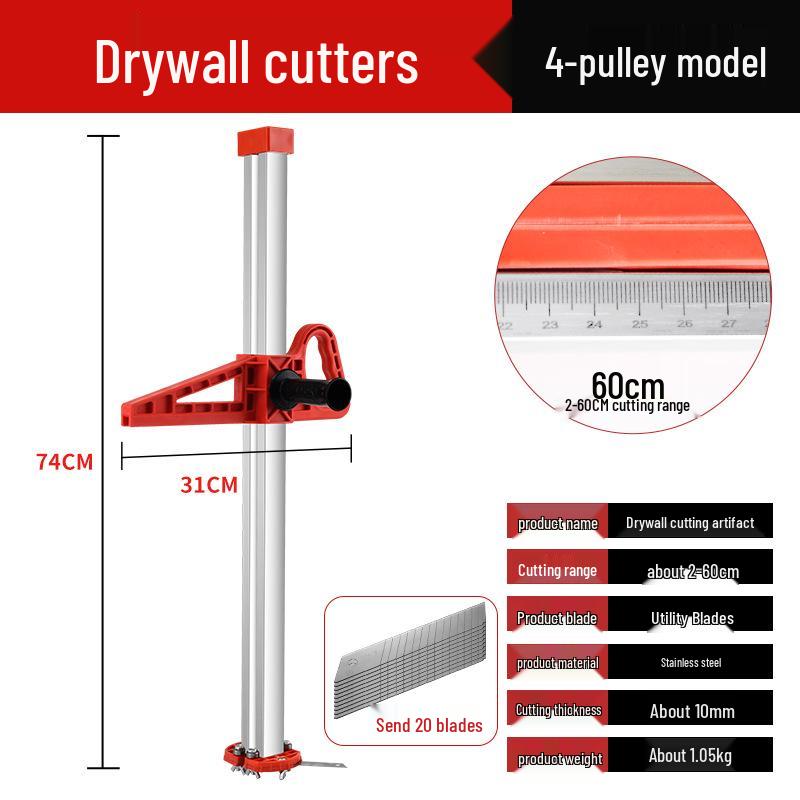 Multi-Functional Gypsum Board Cutter with Folding Handle and Dust-Free Stainless Steel Blade