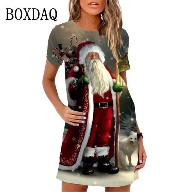 Fashion Christmas Snowman Digital Printed Women's Clothing Kawai Sweet Cartoon Short Sleeve New Summer Casual Dress