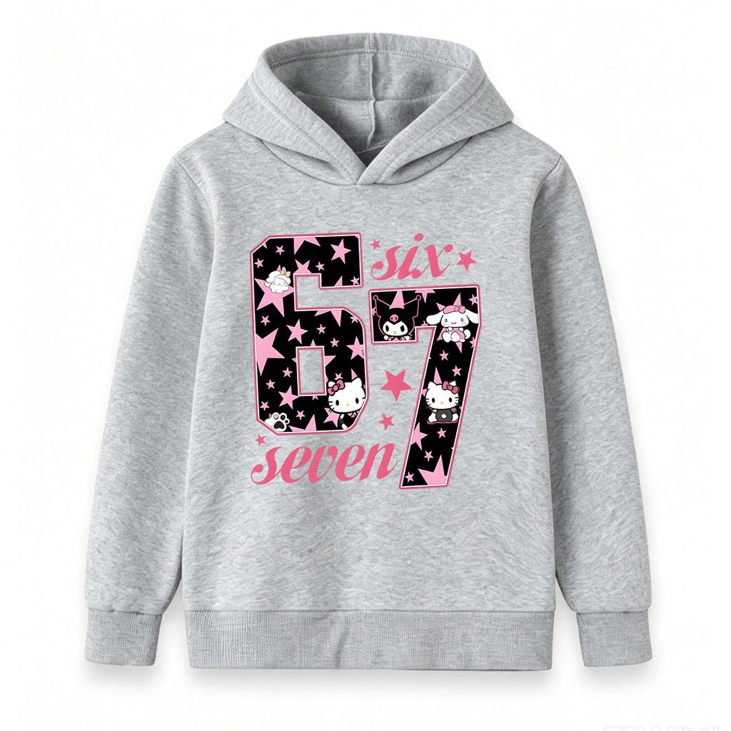 Kids Boys Girls Cute Cartoon Star Pattern 67 Print Pullover Hoodie, Casual Long Sleeve Comfy Hooded Sweatshirt for Daily Wear Birthday Party Age 6-7 C