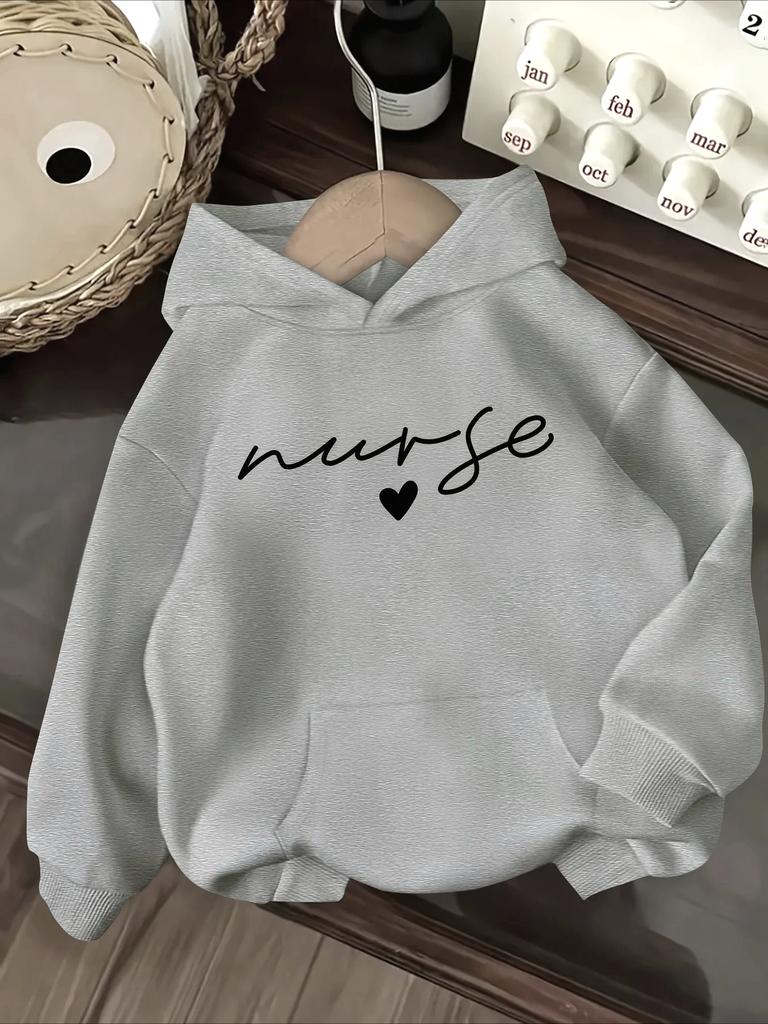 Unisex 2026 Autumn and Winter Women's Casual Nurse Heart Hoodie Fashion Pullover Love Heart and Letter Pattern Personality Y2K Tops