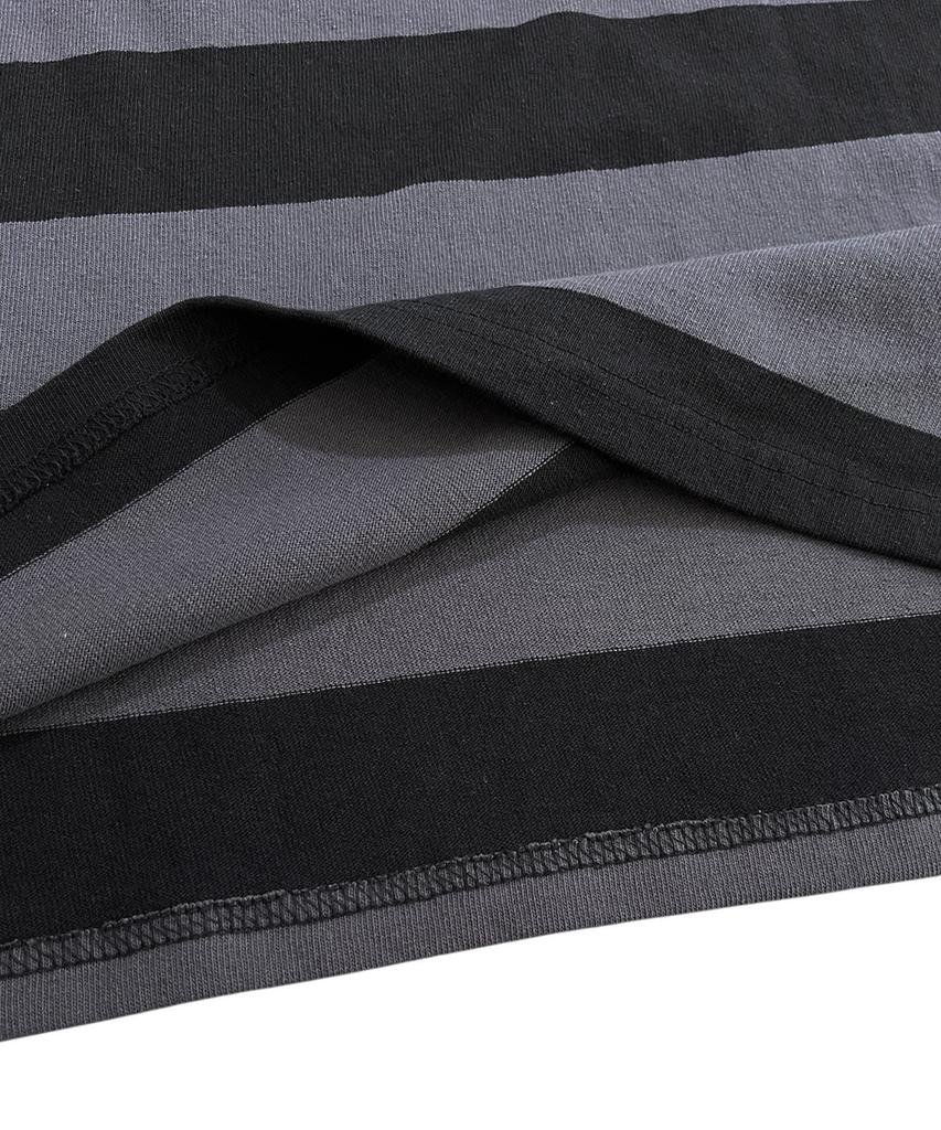 SK8ER ROCK 88 Stripe Rugby Shirt ((Gray*Black))