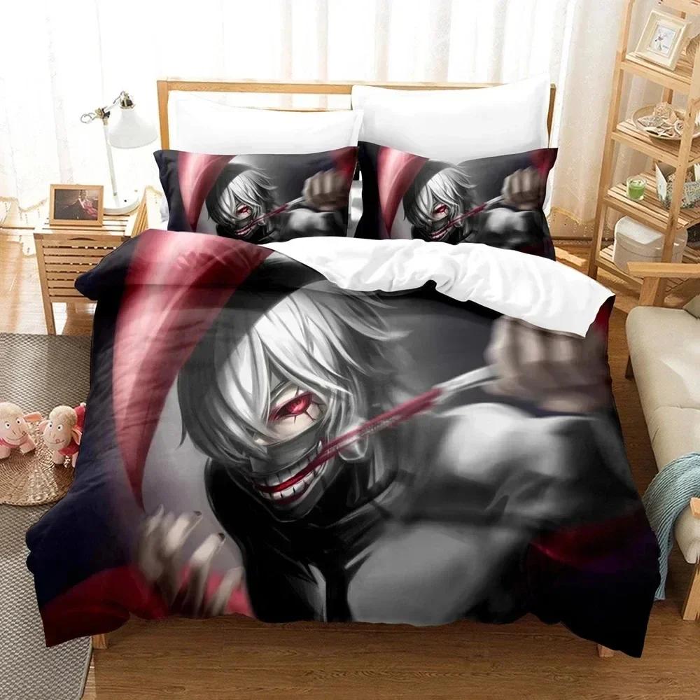Top 3D Anime Tokyo Ghoul Bedding Set Double King Soft Children Bedroom Down Coat Set Animation Tokyo Ghoul Customizable Style