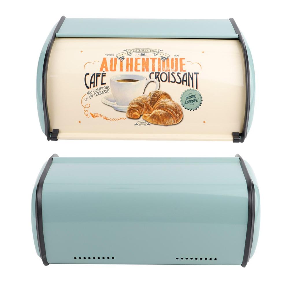 Red/Blue Bread Box Metal Food Storage Bin Practical Roll Top Bread Box Kitchen Counter