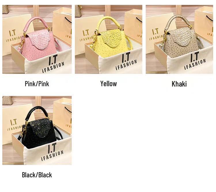 2025 Dámská luxusní crossbody kabelka přes rameno z pravé kůže s pštrosím vzorem