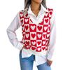 Damen Valentinstag Pulloverweste Ärmellos Liebe Herz Kariert Crop Tanktop Gestrickt V-Ausschnitt Pullover Top