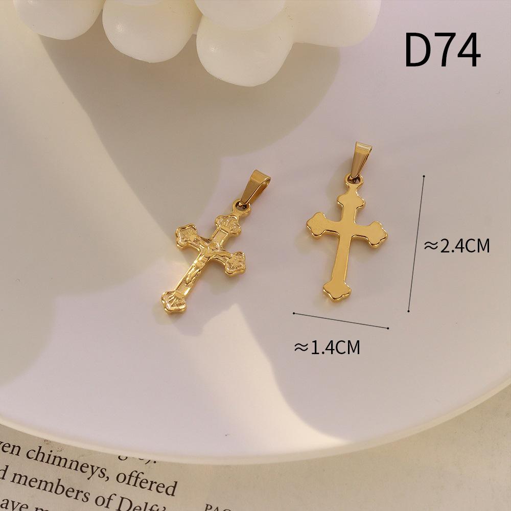 European & American Style Vintage Cross Necklace with Small Scissors Pendant - 18K Gold Plated Titanium Steel