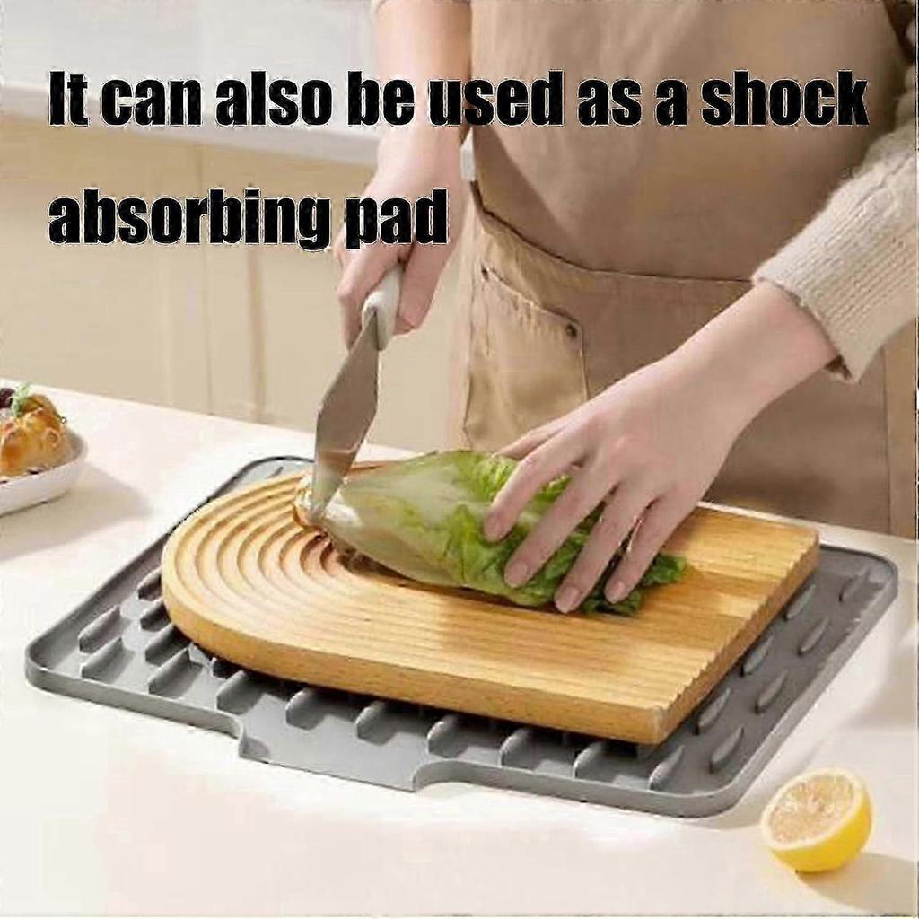 Silicone draining mat, non-slip, drip-free, heat-resistant, draining mat compatible with kitchen counter, sink with integrated angled drain, green