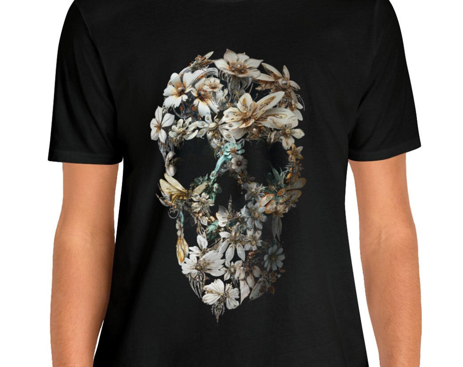 Floral Skull T-Shirt: Unisex Bella Canvas Art Print Tee S