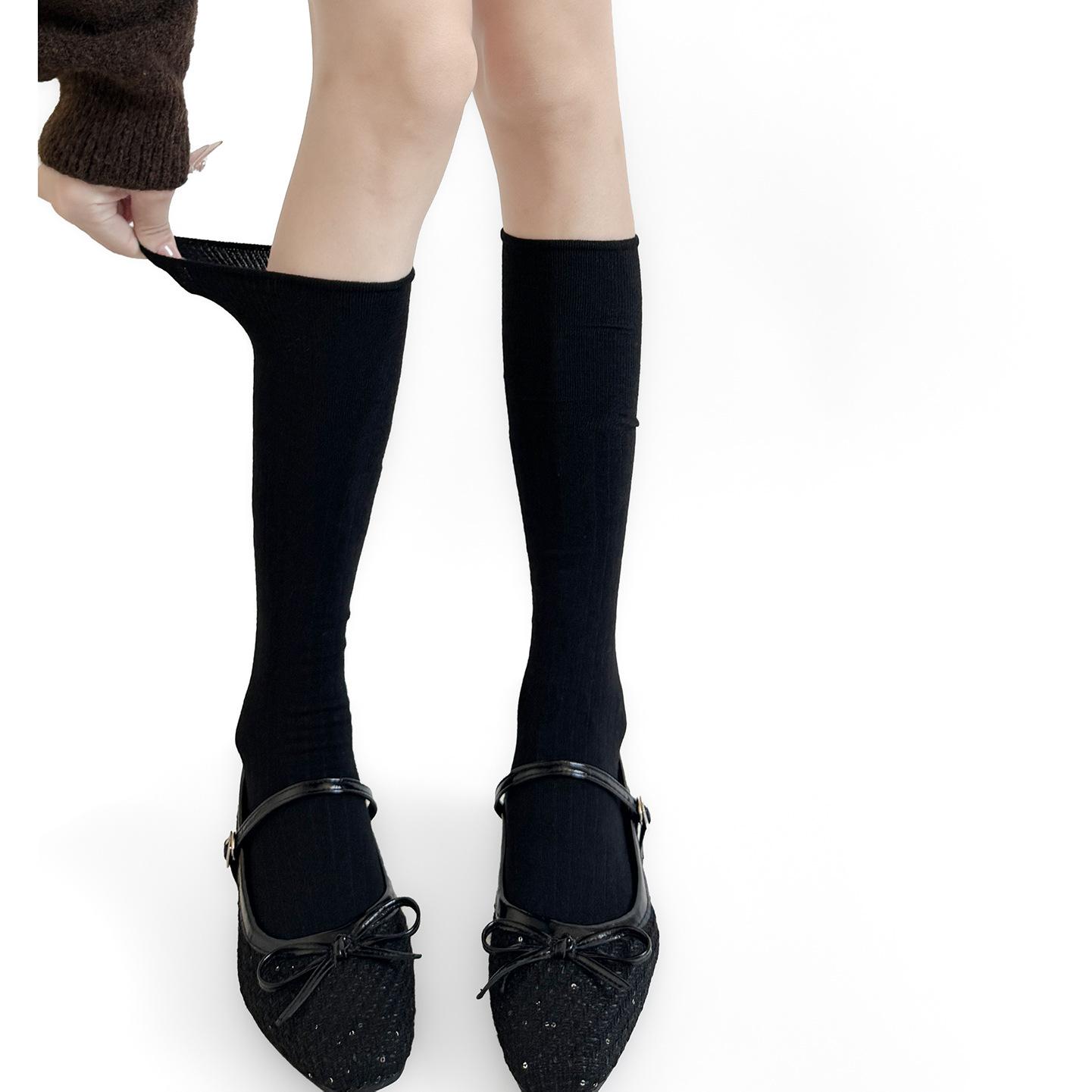 

INS Casual Style Striped Leg Warmers Korean Wool Blend Stackable Mid-Calf Socks Versatile Ribbed Knit Socks for Autumn Winter One Size