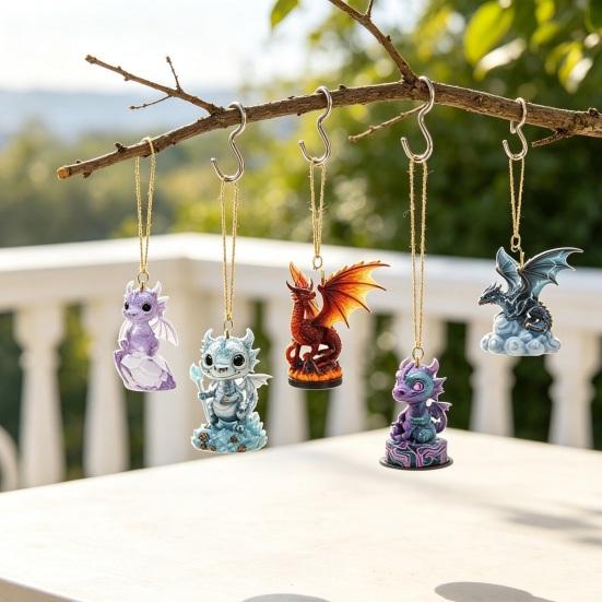 Dragon Theme Collection Advent Calendar, 2D Christmas Countdown Box with Tree Decor Acrylic Pendants, Festive Hanging Decor, Holiday Gift Decorations