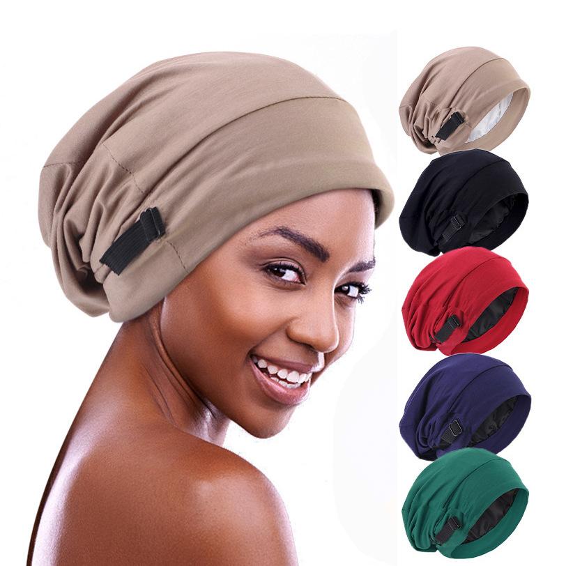 Hot Sale Adjustable Invisible Buckle Satin Lined Nightcap, Elastic Wide-brimmed Pullover Cap, Confinement Cap