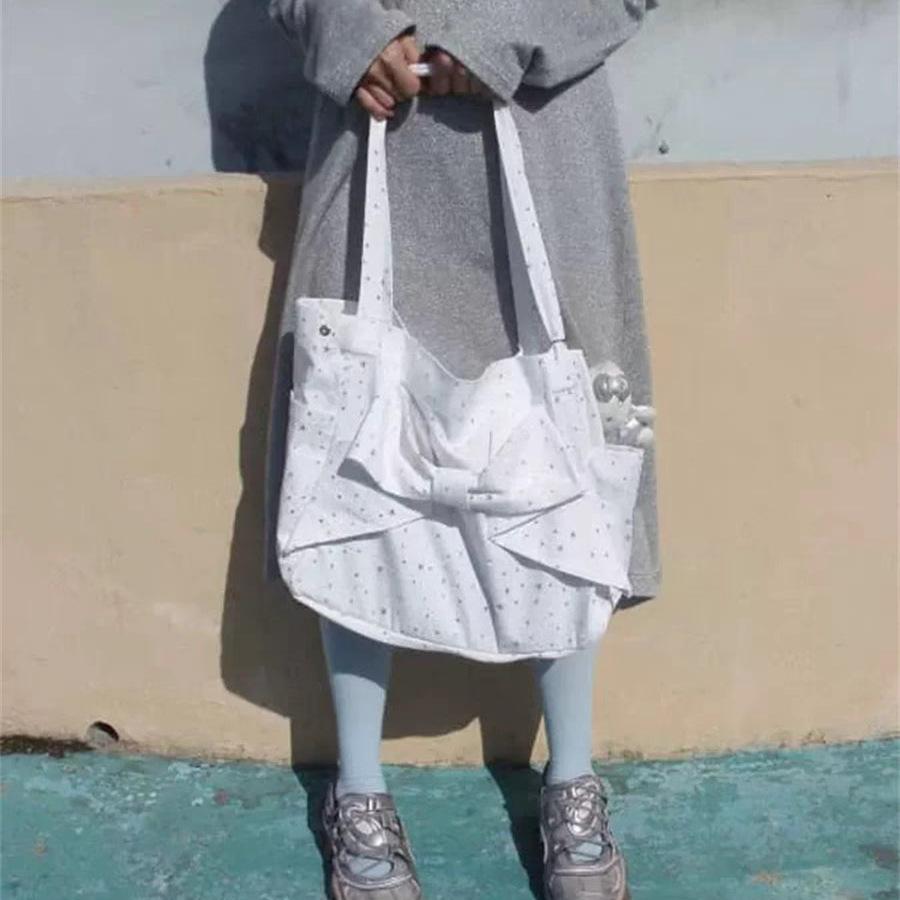 Mašle puntíkovaná nákupní taška niche velkokapacitní přenosná taška přes rameno dámská taška messenger