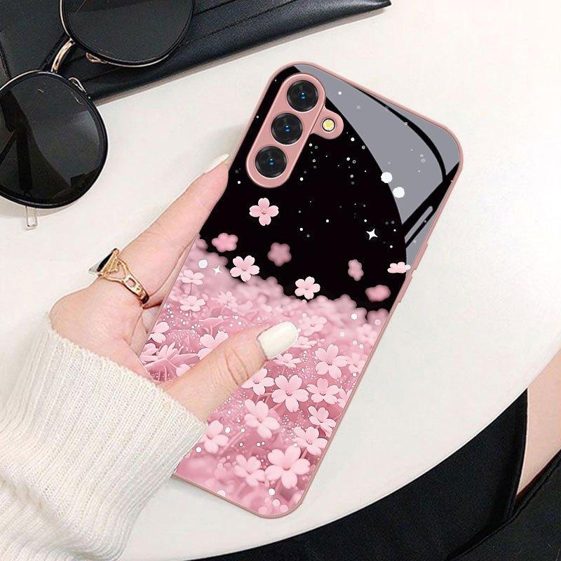 Pink Cherry Blossoms Exquisite Luxury High-end PhoneCase Glass PhoneCase for Samsung Galaxy S26 S25 S24 S23 S22 FE Ultra Plus