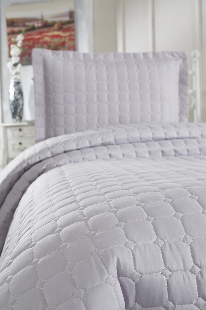 Colcha Queen Estiva Acolchoada 2 peças, Colcha 180x240 com Fronha, Tecido de Algodão, Tamanho Único Cinza