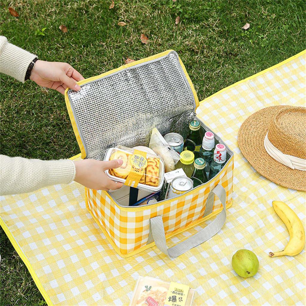 Insulated Picnic Bag with Zippered Top Reusable Beach Coolers Bag Large Capacity Insulated Camping Coolers Storage Bag