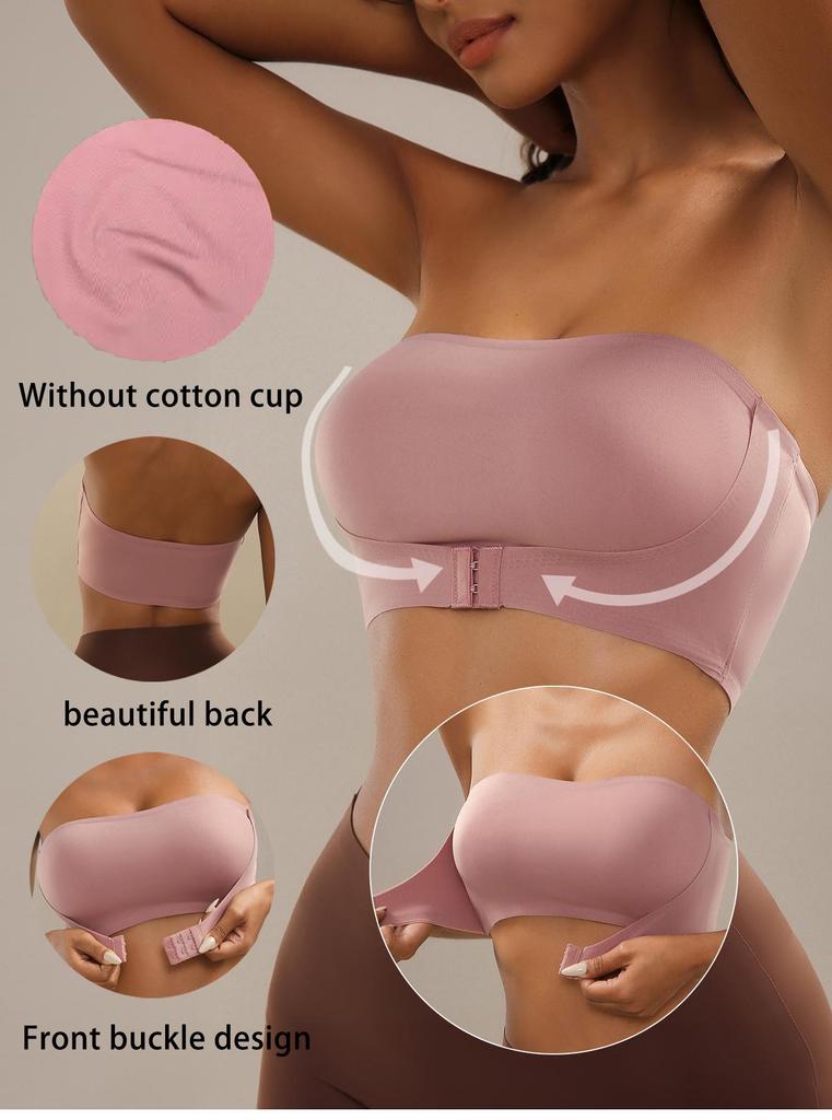 Bezešvá podprsenka bez ramínek s předním zapínáním - Bez kostic, nabíraný bandeau design