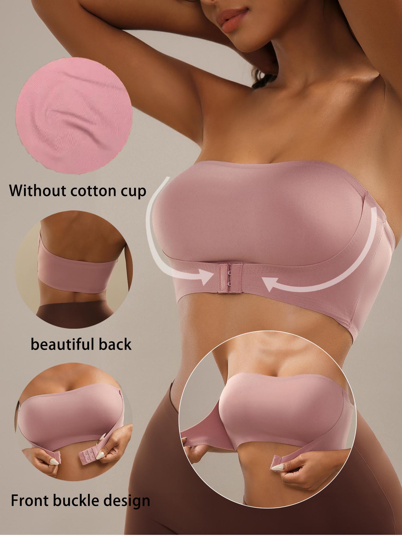 

Бесшовный бюстгальтер без бретелек с застежкой спереди - Без косточек, дизайн бандо с эффектом пуш-ап Extra Large