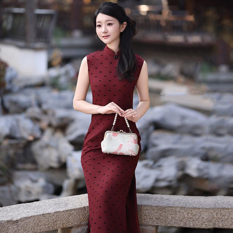 Red sleeveless national style new Chinese daily Suzhou long cheongsam improved young 1011 new women's high sense