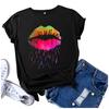 Mode Dam Casual Färgglad Läpptryck Kortärmad T-shirt Blusar Toppar