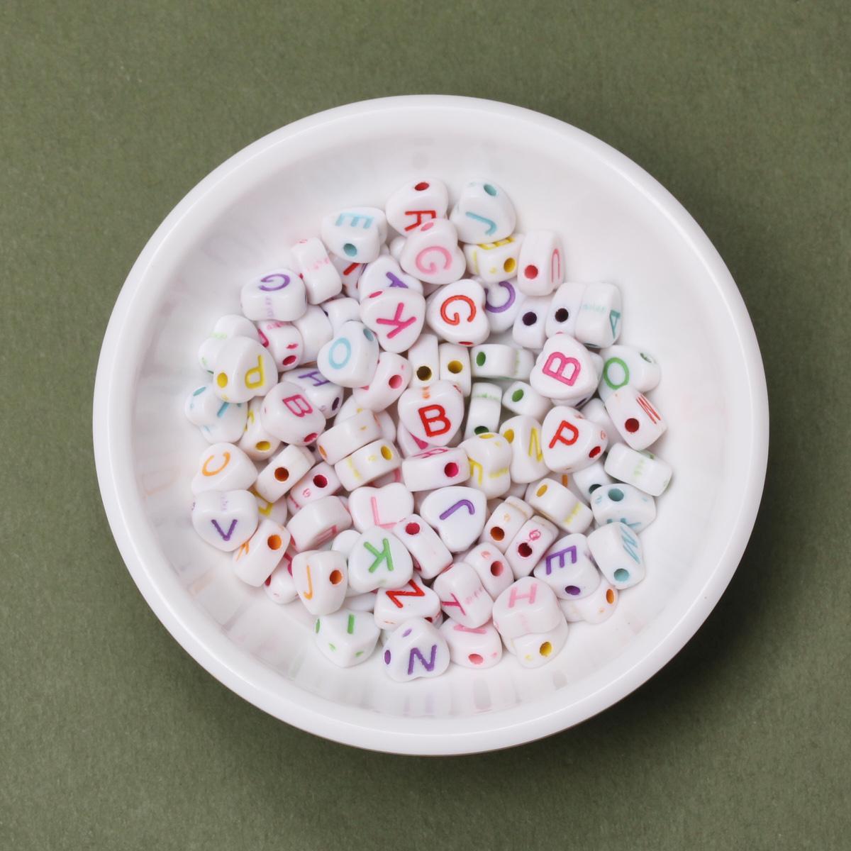 

Бусины Буквы Бусины Материал для изготовления украшений Акриловые В форме сердца 50 шт./пакет Сделай сам Браслет Ожерелье Детали Бусины-сердечки с буквами 7 мм