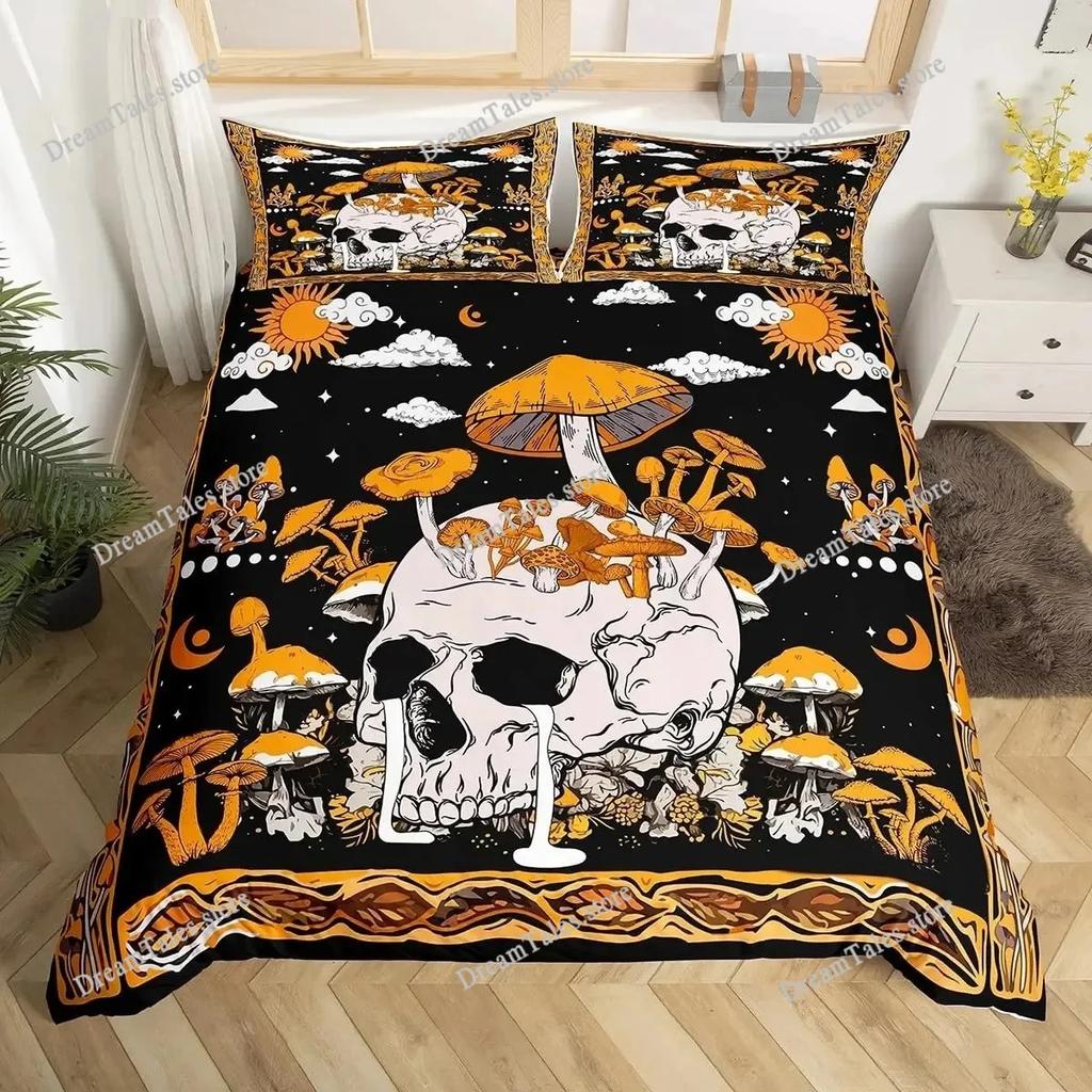 Gothic Sugar Skull Bone Bedding Set Skeleton Hand Comforter Cover Rose Leaves Romantic Flowers Home Textileextile Luxury Gift