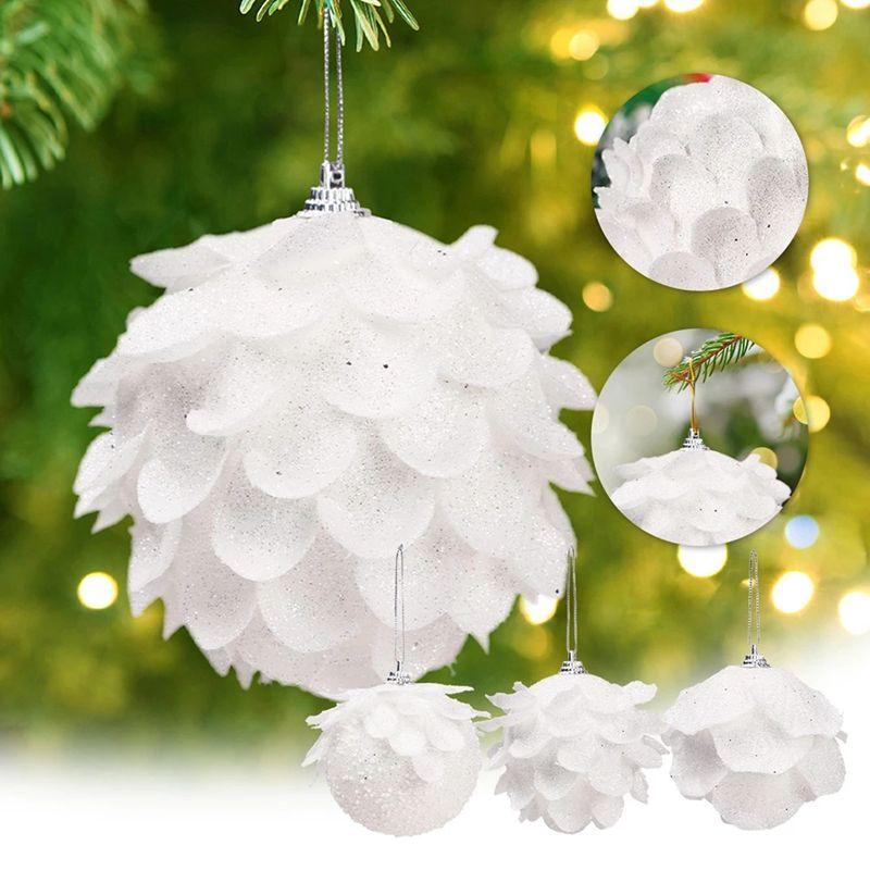 3 st/set 8 cm vit julkula julgran hängande hängsmycke Blomma Skum Snow Ball Xmas dekoration för hemmet LXY
