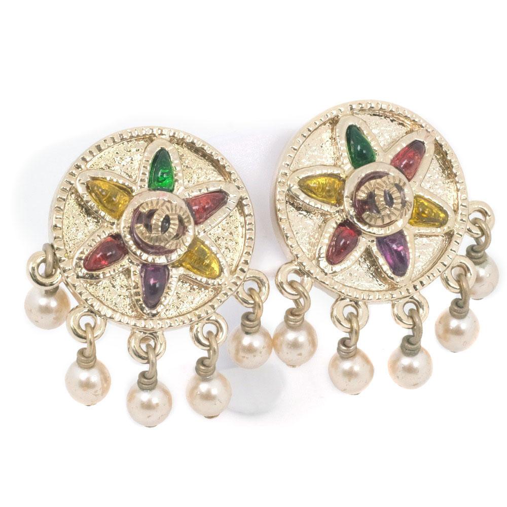 

CHANEL COCO Mark Earring multicolor Fake pearl flour 10.5g Women Used