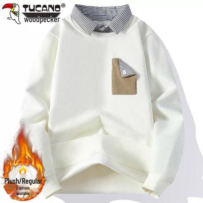 Men's Faux Two-Piece Collar Long-Sleeve Sweatshirt