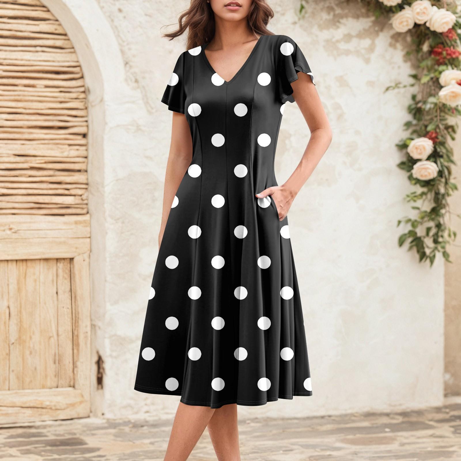 

Женское летнее модное элегантное платье миди в стиле ретро с V-образным вырезом и оборками на рукавах L чёрный