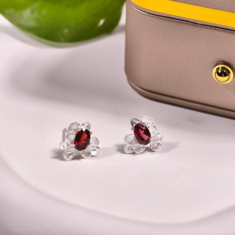 Natural Crystal Stone S925 Sterling Silver Necklace Women s Premium Sense Small Fresh Mori Garnet Topaz Jewelry Set 925 silver