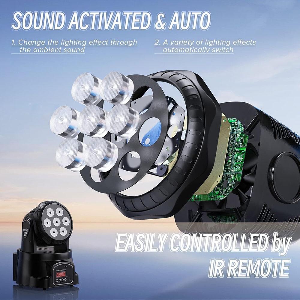 4PC 7*12W Mini Disco Light DMX512 Sound Control Wedding Party Ambient Light 540° Moving Head Stage Light Stage Performance Light