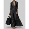 DICFY Women's Fashion Autumn Winter Solid Color Print Long Sleeve POLO Neck Casual Dresses