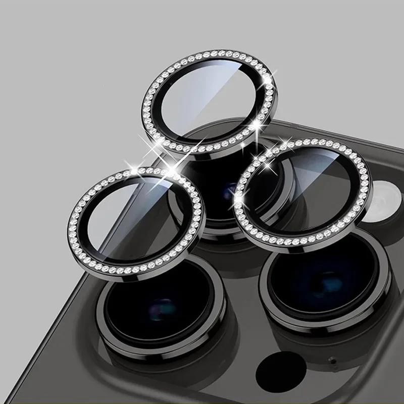 Sparkly Rhinestone Camera Lens Protector Case For iPhone 17 16 15 14 13 12 11 Pro Max 15 16 Plus 16E Screen Protector Film