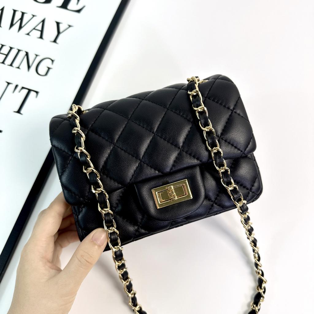 Leather Square Fatty Rhombus Chain Bag Mini Sheepskin One Shoulder Crossbody Small Square Bag Women's Versatile Mobile Phone Bag