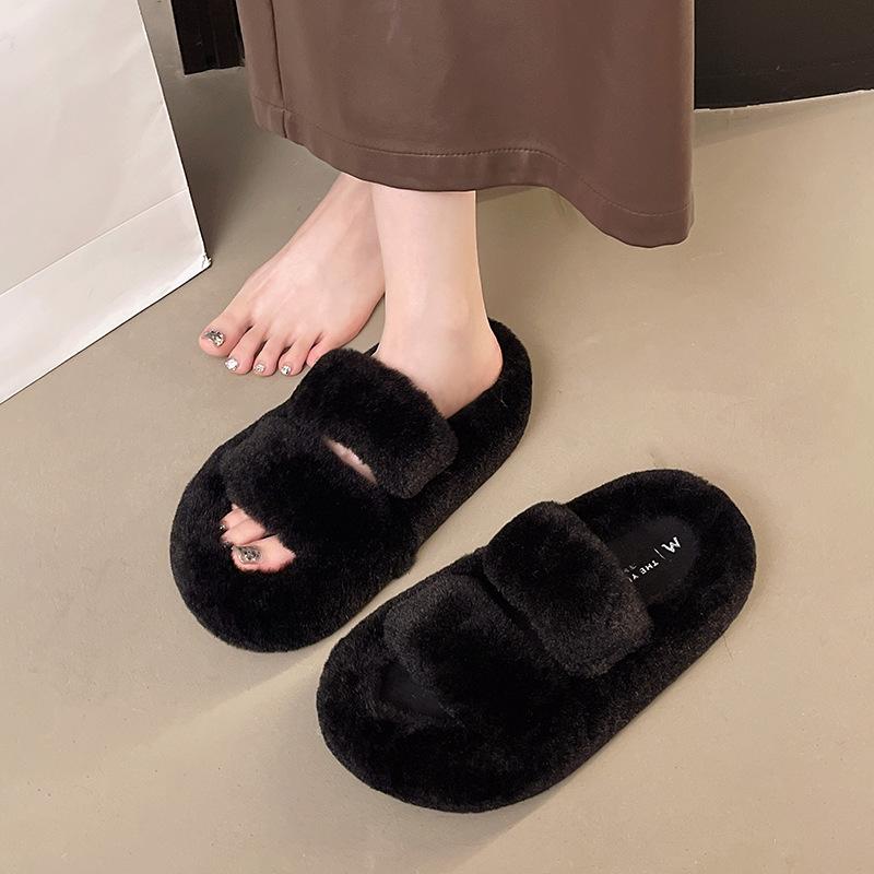 Thick-soled Mao Mao Drag Women's Shoes 2025 Autumn and Winter New Half-slippers Versatile Home Cotton Drag One-word Warm Cotton Slippers