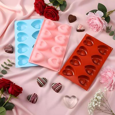 Moule en Silicone de Qualité Alimentaire Forme de Cœur Moule en Silicone 8 Cavités Moule de Cuisson Flexible Antiadhésif Chocolat Bonbons Savon Cuisine Dessert