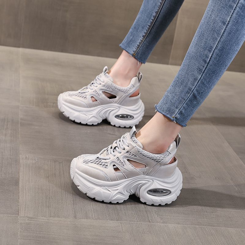 

Модные дышащие кроссовки на толстой подошве с внутренней платформой, летние новые спортивные и повседневные кроссовки на платформе-маффин с полым верхом для женщин 40 серый