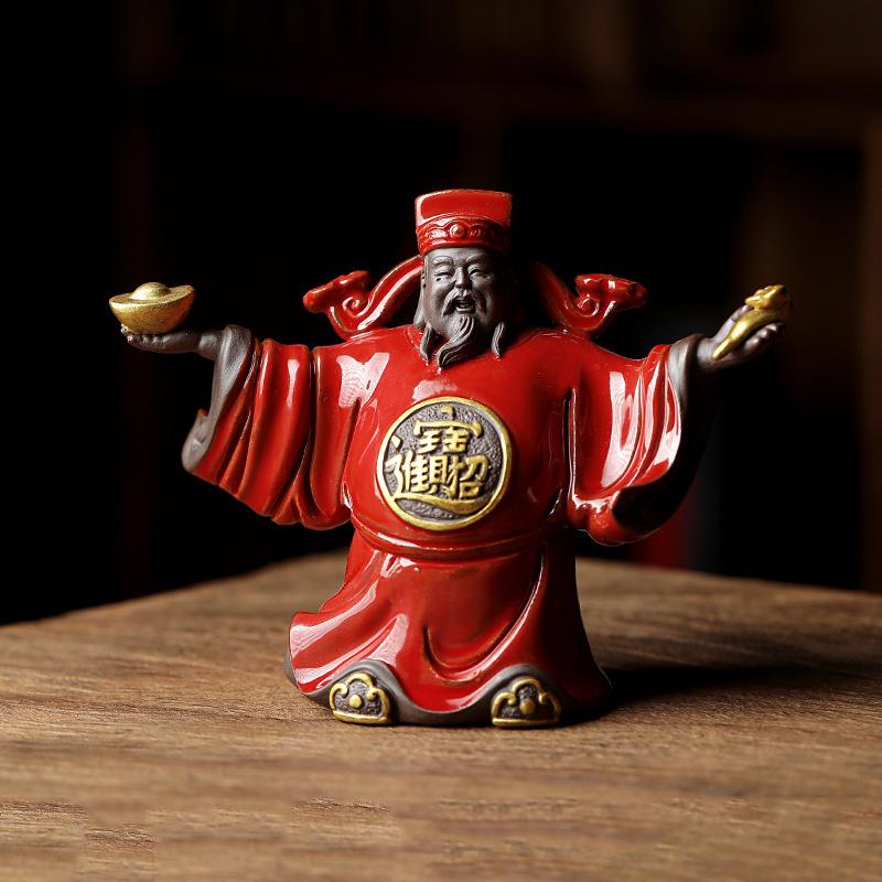 Ceramics God of Fortune Sculptures and Figurines High Quality Home Living Room Office Wealth Luck Feng Shui Decor Statue