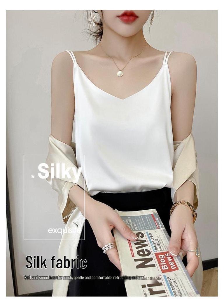 2025 Damski Biały Satynowy Top na Ramiączkach - Imitacja Jedwabiu, Piękne Plecy, Letnia Warstwa