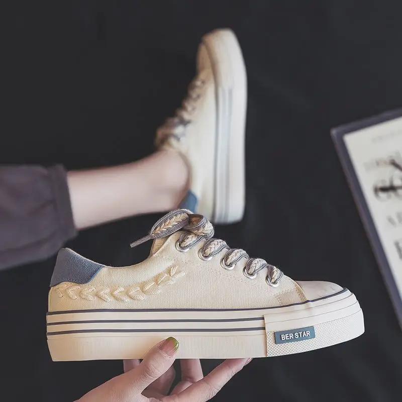 Fashion Black Spring Autumn Off White Woman Footwear Fashion 2024 New On Offer 39 Offers Deals Korean Walking In Canvas Shoes for Women