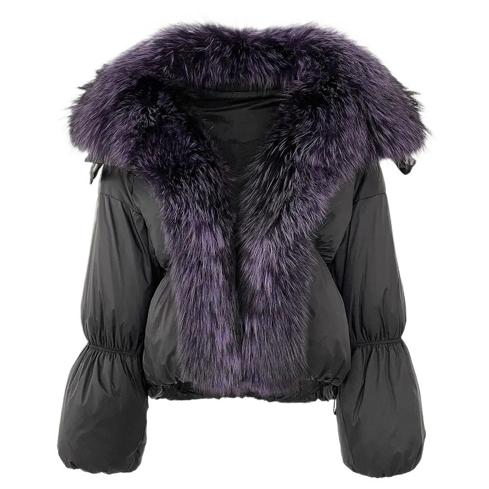 OFTBUY Winter Jacket Women Big Real Fox Raccoon Fur Collar Natural Warm Duck Down Coat Short Outerwear Streetwear Loose Casual