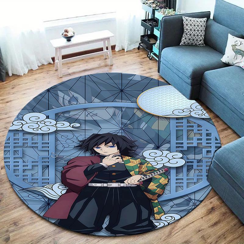 Demon Slayer Art Round Area Rug Carpet Rug For Living Room Bedroom Sofa Playroom Decor Nonslip Floor Mat