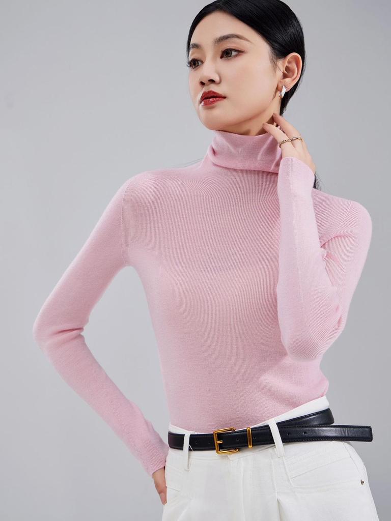 2025 Women's Turtleneck 100% Wool Slimming Knit Sweater - Autumn/Winter Long Sleeve Base Layer