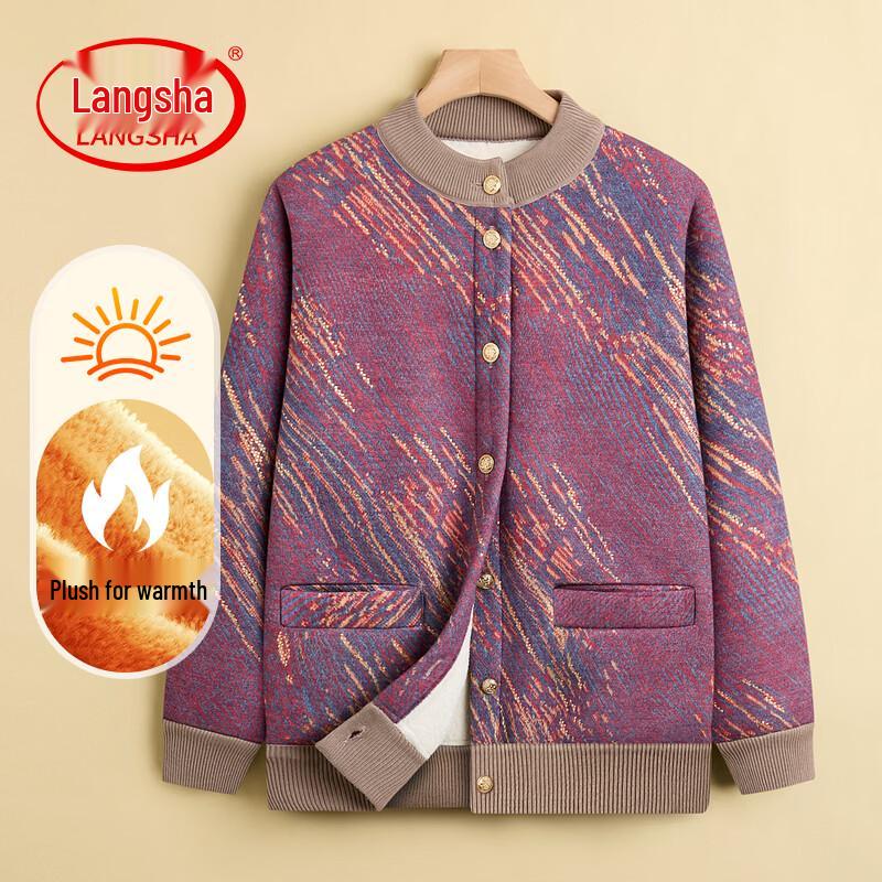 LangSha Women s V-Neck Fleece-Lined Knitted Cardigan 4XL
