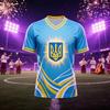 Fußballtrikots mit dem ukrainischen Dreizack-Logo, blau-gelbes Flaggen-Design, 3D-Druck, kurze Ärmel, Familienstil.