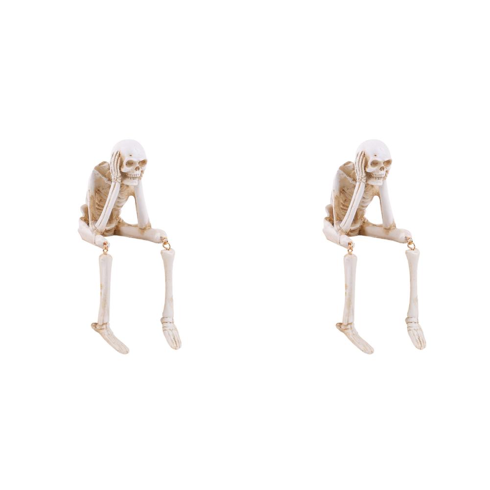 1/2Pcs Skeleton Shelf Sitter Figurines See Speak Hear No Evil Skeleton Statues Resin Realistic Skull Halloween Gothic Home Decor