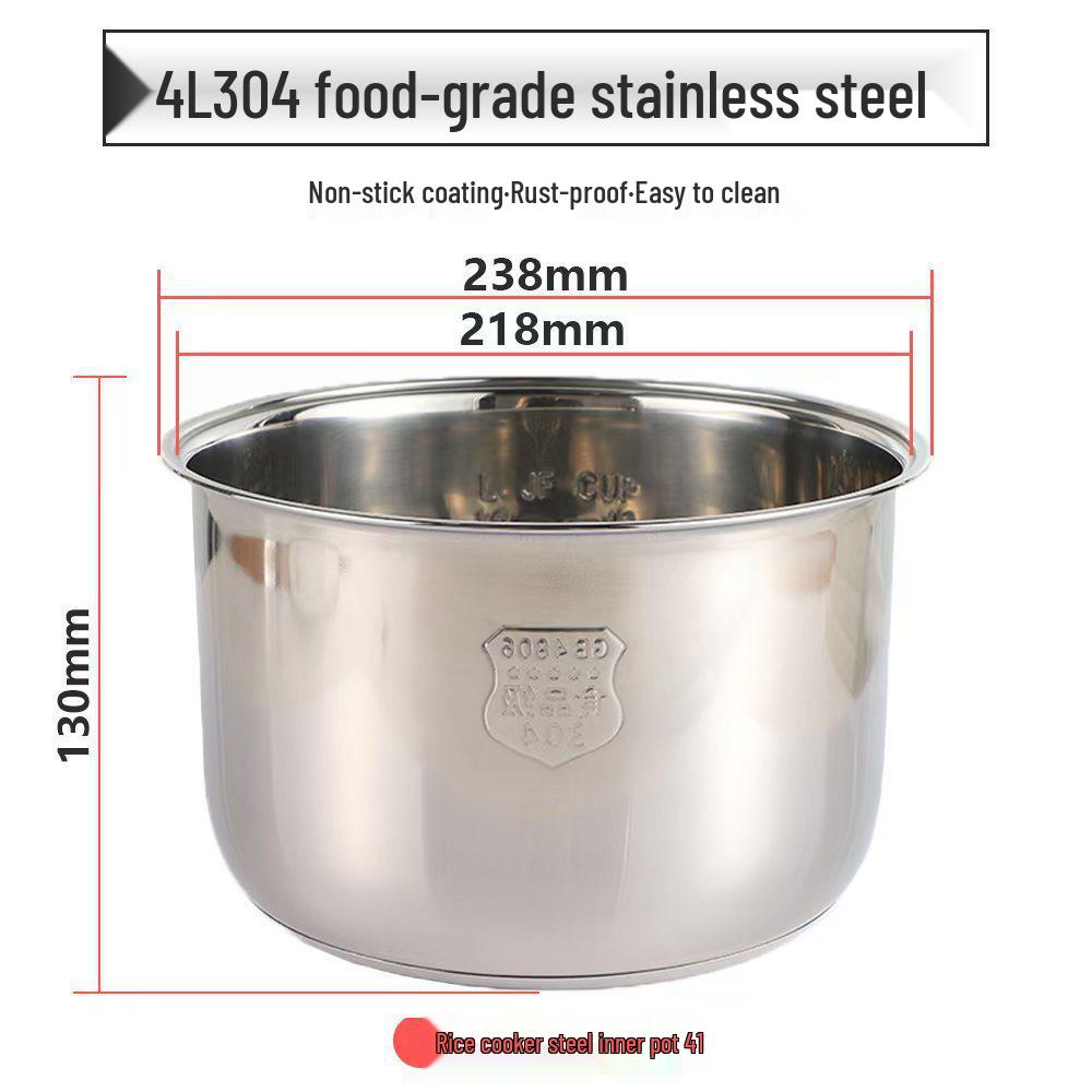 Pentola interna per cuociriso in acciaio inossidabile 304 per uso alimentare (2L/3L/4L/5L) - Addensato e Senza Rivestimento