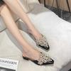 Women's Slippers Mules Summer New Pointed Toe middle Heels Pearl Women Shoes Outdoor Ladies Slippers Dress Women slides Shoe